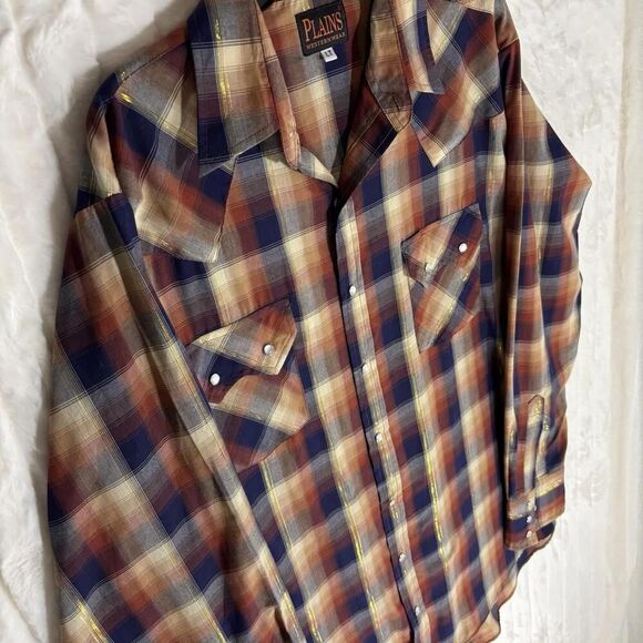 Plains Pearly Buttons Gold Thread Western LT Large Tall Men’s Button Up Shirt - Picture 5 of 9